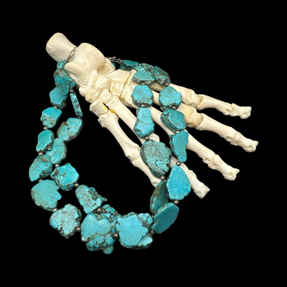Vintage Chunky Southwest Double Strand Turquoise Magnesite Bib Necklace  19.5”